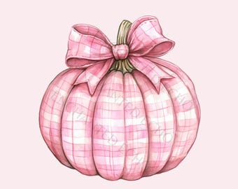 Rosa rutig pumpa med rosett, flickig höst png, rutig kokett gingham halloween