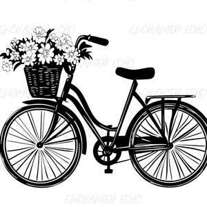 Fiets met bloemenmand silhouet SVG + png