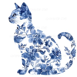 Chinoiseries Chat Png Chinoiseries Bleues Chaton Png Coquette Chat Png Sublimation Chinoises Mignonnes Chaton Bleu Png Chinoiseries Aquarelle