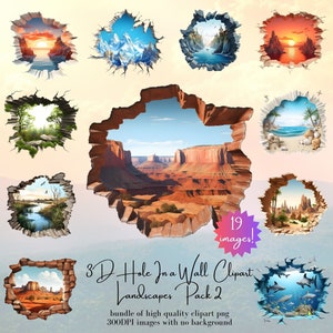 Buraco 3D em uma parede Clipart Pack 2 inclui 19 PNGs Paisagens 3D de alta qualidade Clipart de uso comercial de alta qualidade Clipart 3D Buraco na parede PNG