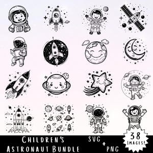Lindo paquete SVG & PNG de astronauta - 38 imágenes espaciales para niños, 76 archivos totales - Niño astronauta Png, paquete de svg del espacio exterior para niños, universo svg