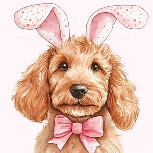 Goldendoodle de Pâques Png - Oreilles de lapin de Pâques Chien Png Coquette de Pâques Doogle Png Oreilles de lapin mignonnes Sublimation Png Lapin de Pâques pailleté chiot