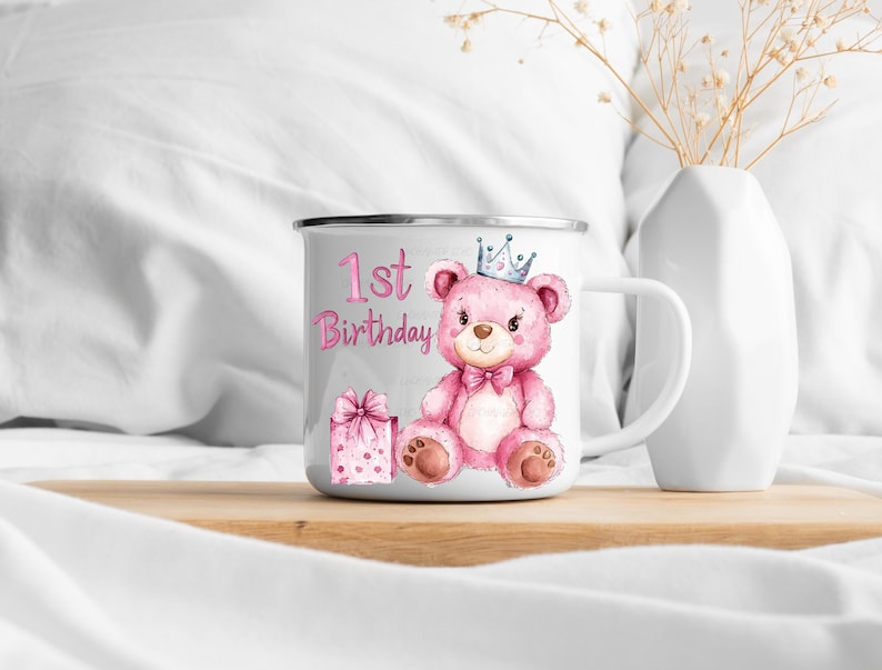 Pink Teddy Bear 1st Birthday PNG: Baby Girl First Bday Sublimation ...