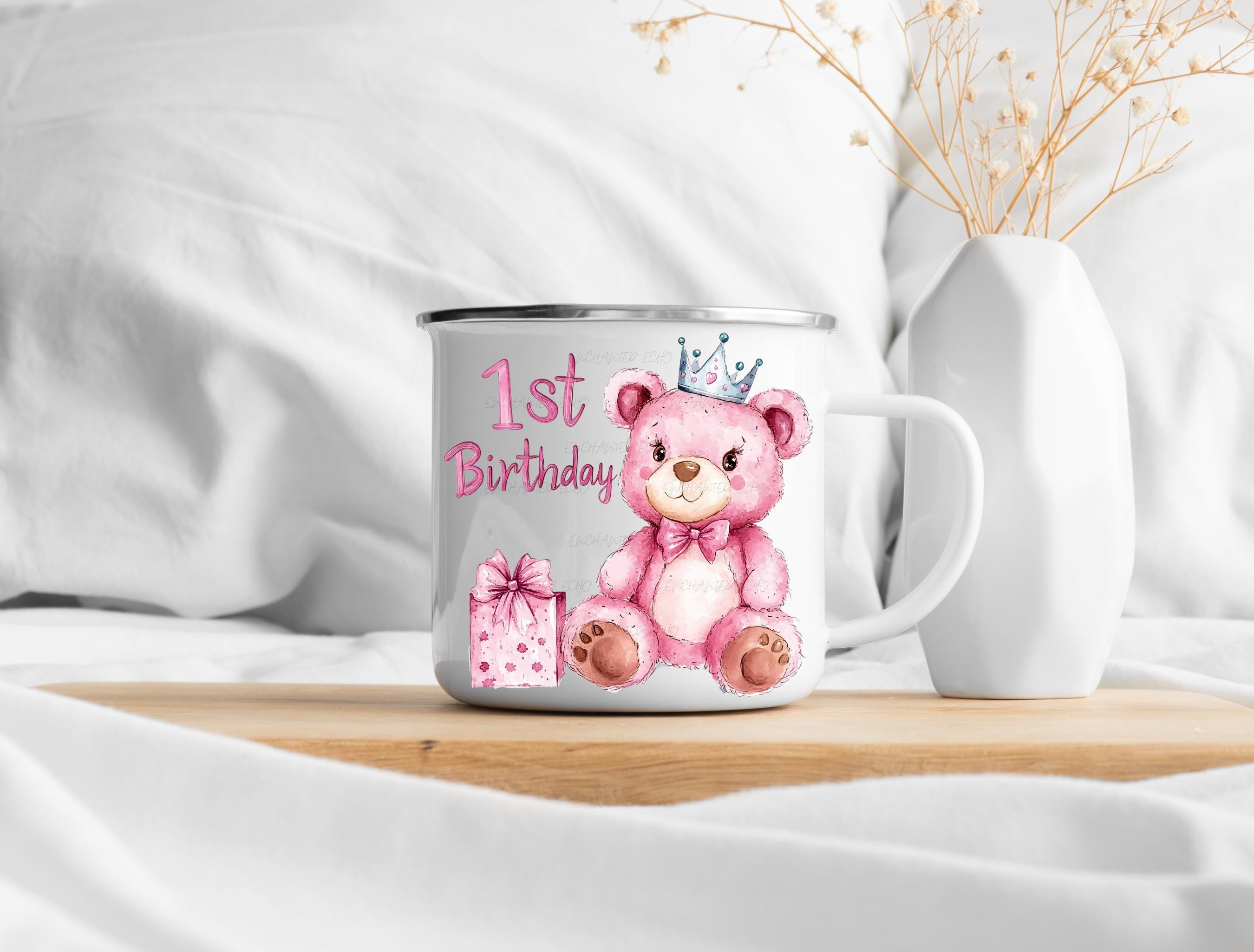 Pink Teddy Bear 1st Birthday PNG: Baby Girl First Bday Sublimation ...