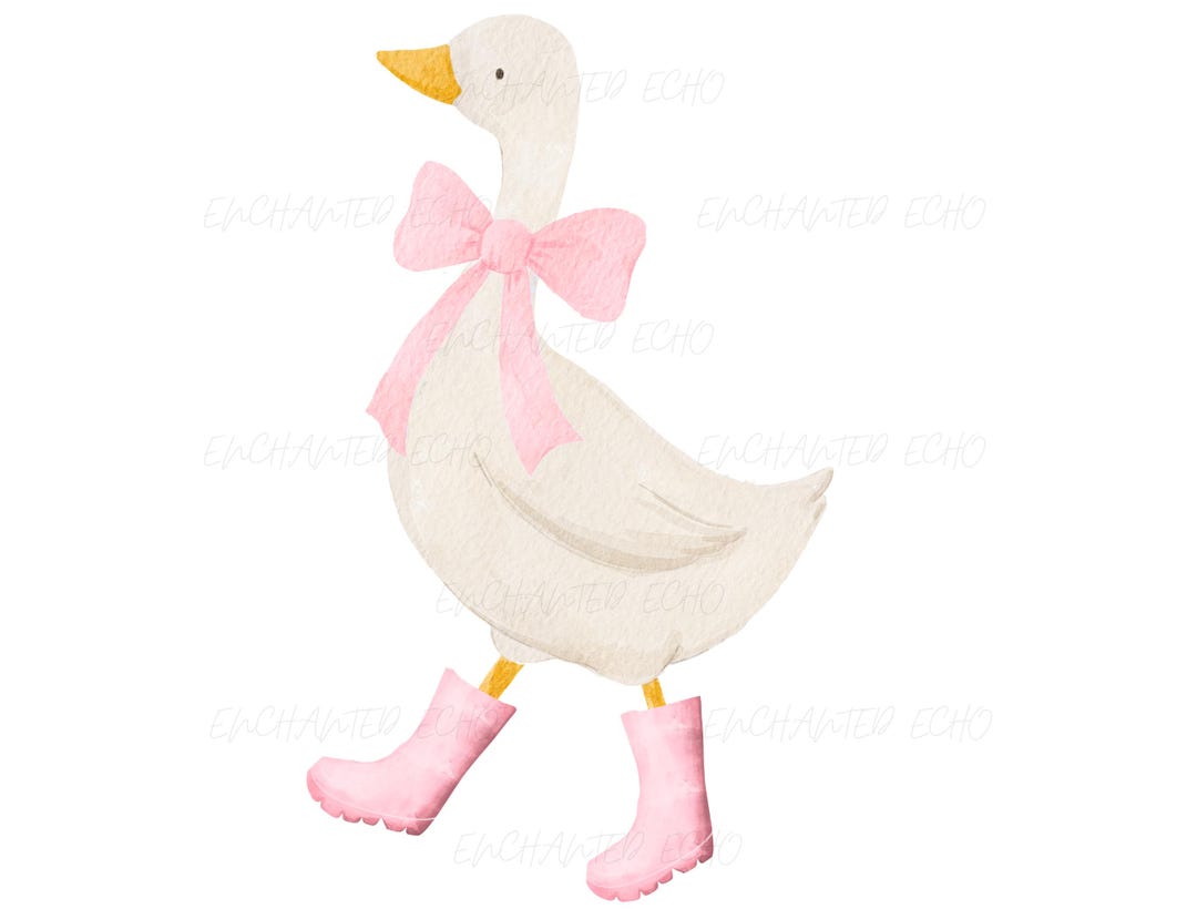 Pink Bow Silly Goose Rainboots PNG Coquette Nursery Decor Watercolor ...