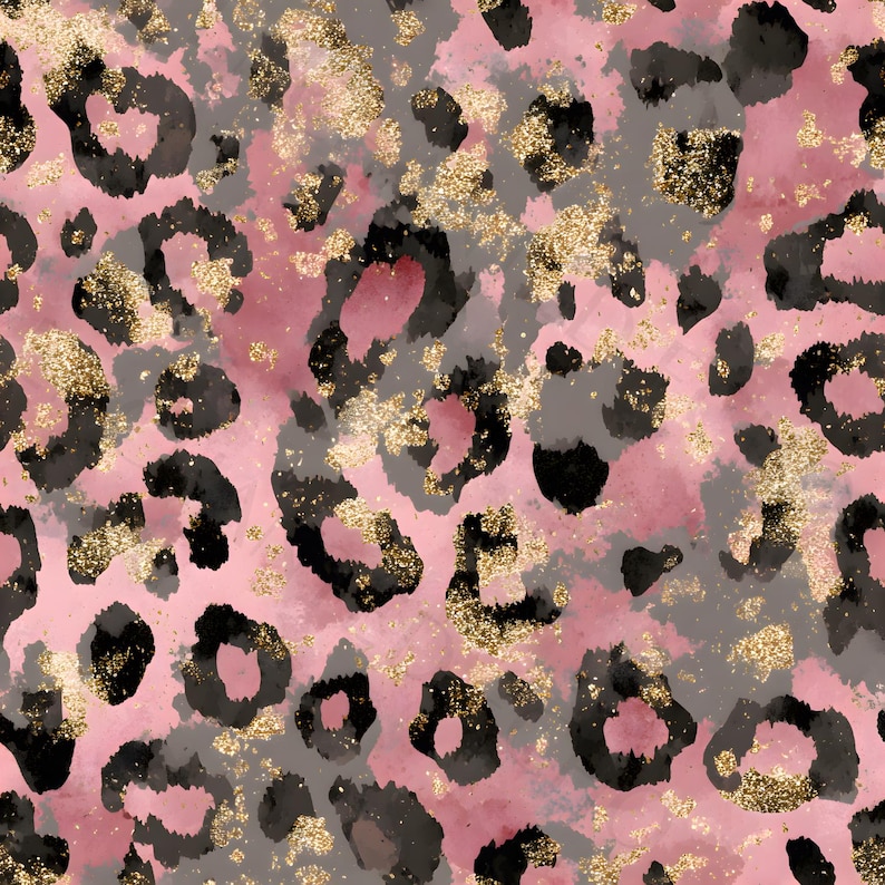 Pink Glitter Leopard Print Seamless Pattern - Blush Gold Cheetah Spots ...