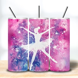 Ballerina Tumbler Wrap 20 oz PNG - Seamless Ballet Skinny Tumbler Design Purple Pink Dance Wrap for Sublimation Ballet Girl Tumbler Art Png