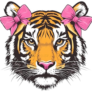 Pink Tiger Png Tigers Png Vintage Tiger Png Cute Tiger Mascot Spirit Shirt Sublimation - Pink Bows Tiger Png - Tiger Head Clipart Pink Bows