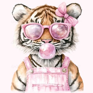 Cute Tiger Bubble Png - Large Cat Png Vintage Tiger Clipart Tiger Mascot Sublimation Sunglasses Png Pink Bubble Gum Png Tiger Head Image