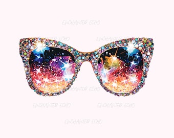 Glitter Sequin Sunglasses PNG - Sparkling Sun Glasses Clipart, Tropical Vacation Sublimation