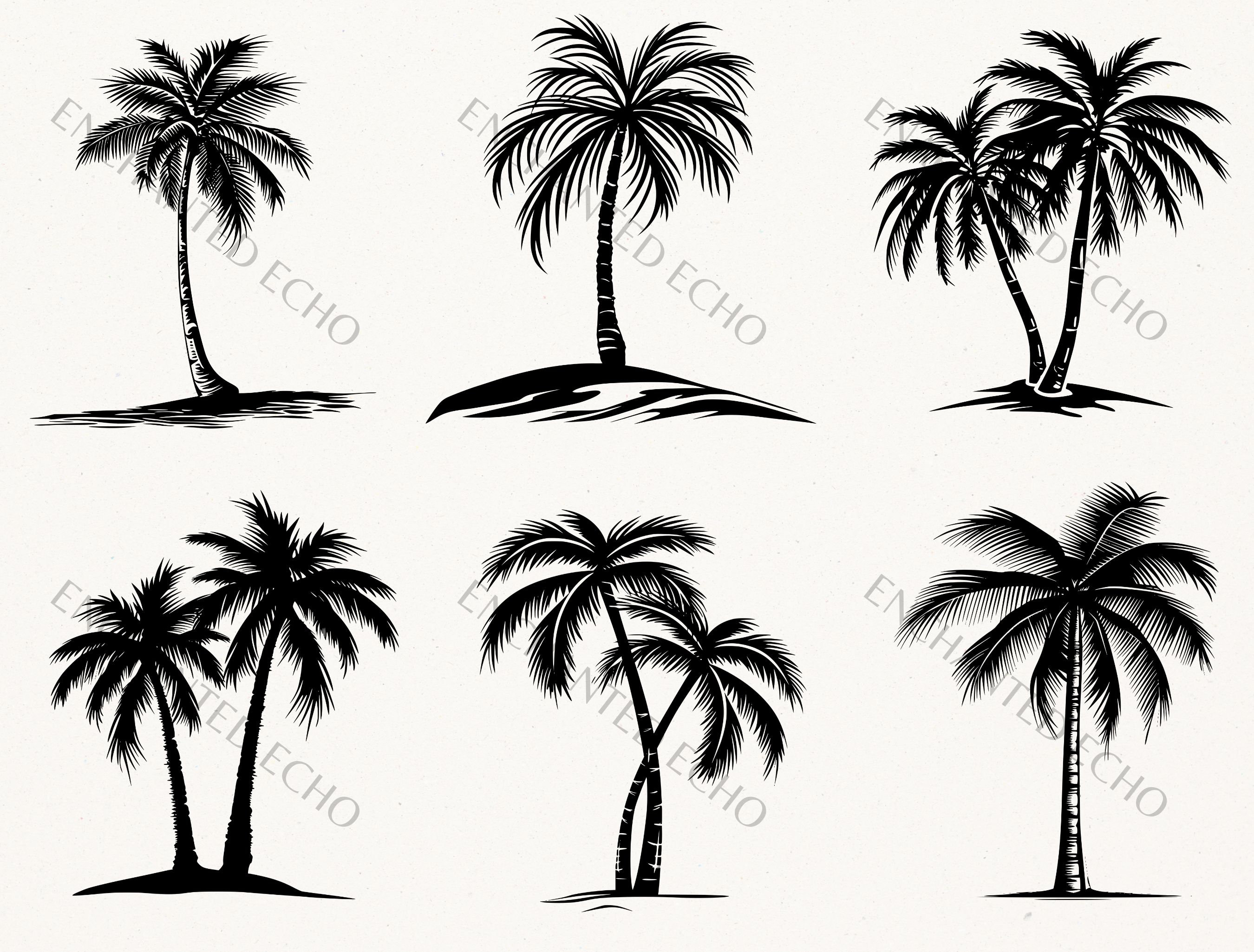 Tropical Palm Tree Silhouette SVG & PNG Bundle, Coastal Trees Clipart ...