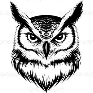 Tête de hibou SVG + PNG - hibou grand duc Svg chouette mascotte Png effraie des cloches visage Svg nuit animal hibou Silhouette Svg vintage hibou Svg oiseau sauvage