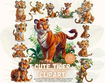 Tigerjunges Clipart, Baby Tiger Aquarell Clipart, Cartoon kommerzielle Nutzung 38 PNG