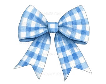 Plaid Blue Bow Png - Coquette Bow Preppy Gingham Ribbon Sublimation