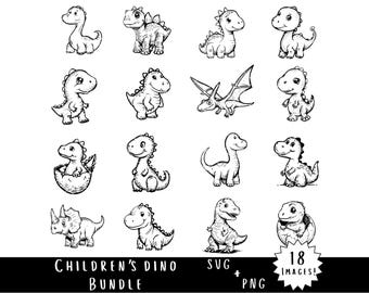 赤ちゃん恐竜 SVG & PNG バンドル - 子供部屋用恐竜クリップアート、先史時代の友達昇華 (デジタルダウンロード)