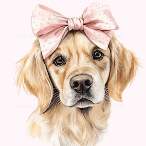 Golden Retriever Coquette Laço Rosa Png Dia Dos Namorados Golden Retriever Rosa Png - Coquette Laço Dourado Clipart Adorável Cute Retriever Clipart
