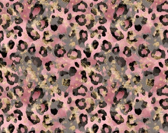 Pink Glitter Leopard Print Seamless Pattern - Blush Gold Cheetah Spots Repeating Digital Paper (DigitalDownload)
