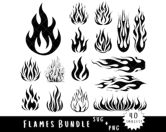 Flames SVG + PNG Bundle – 40 Hot Graphics, Fire Silhouette Sublimation Designs (Digital Download)