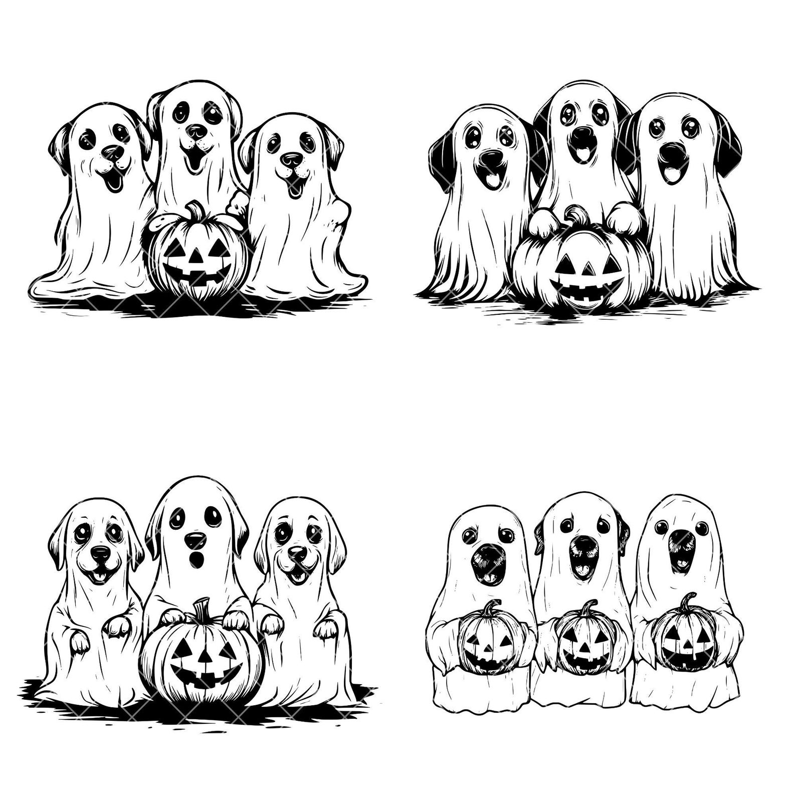 Halloween Ghost Dogs SVG PNG – 16 Spooky Dog Breed Images (digital ...