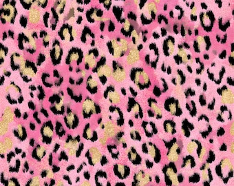Pink Glitter Leopard Print Seamless Pattern PNG - Gold Cheetah Digital Paper Clipart (Digital Download)