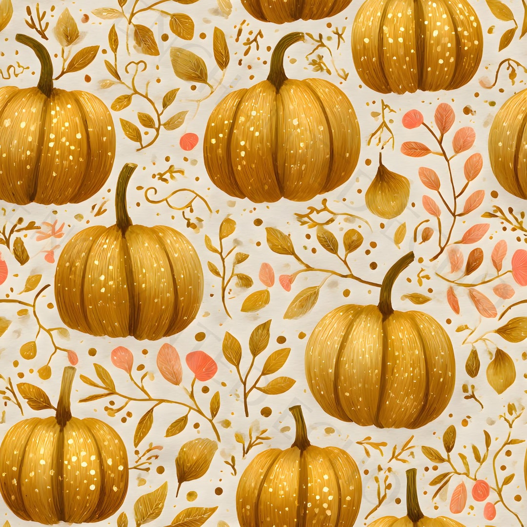 Fall Golden Pumpkin Pattern - Halloween Girly Seamless Pattern - Boho ...