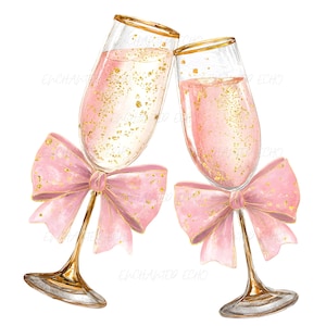 Rosa rosett champagne cheers PNG, nyårsfirande glitter clipart 2026 (digital nedladdning)