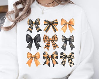 Halloween Watercolor Bows Png, Orange and Black Bow Clipart Spooky Ribbon