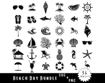 Beach SVG & PNG Bundle – Tropical Summer Vacation Designs Clipart, Sunglasses Flip Flops Shells Sailboat