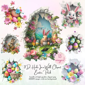 3D dziura w ścianie Wielkanoc Clipart Set I 3D Wielkanocny Króliczek PNG Wysokiej jakości Wielkanocne PNG Wysokiej jakości Komercyjne Clipart 3D dziura w ścianie PNG