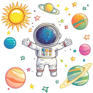 Astronaut Png - Nettes Kind Baby Astronaut Png, kleiner Astronaut Cartoon Raum Png, Weltraum Planeten Sublimation Kinder Astronaut Clipart