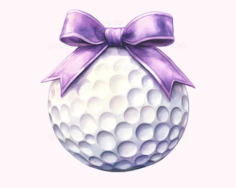 Purple Golf Ball Bow PNG - Coquette Girly Golf Season Clipart, Golfing Girl Sublimation (DigitalDownload)
