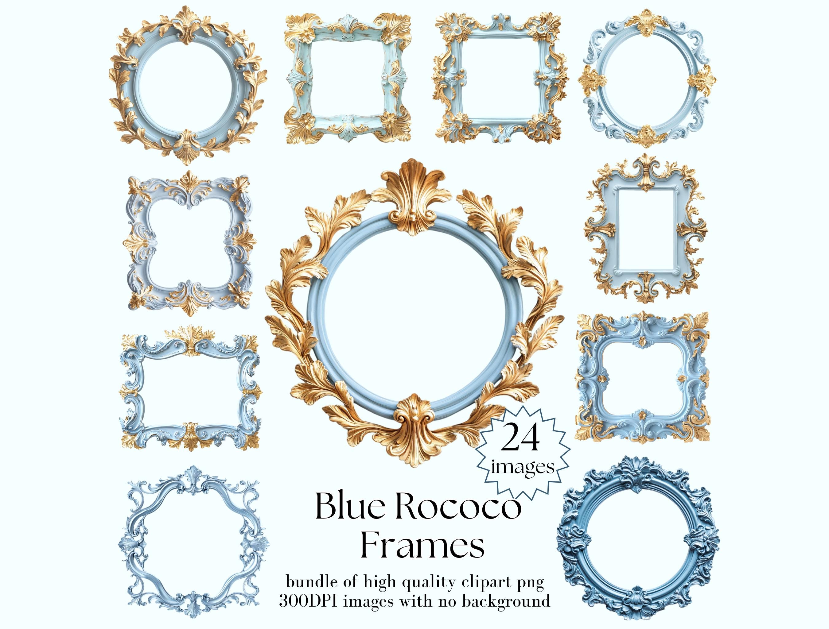 Blue Border chocoNekoβ Vintage Blue Rococo Picture Frame Clipart Bundle – Antique Gold