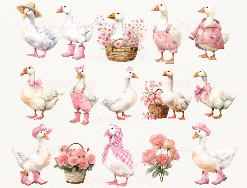 59 Watercolor Girly Goose Clipart, Coquette Nursery Pink Bow Silly ...