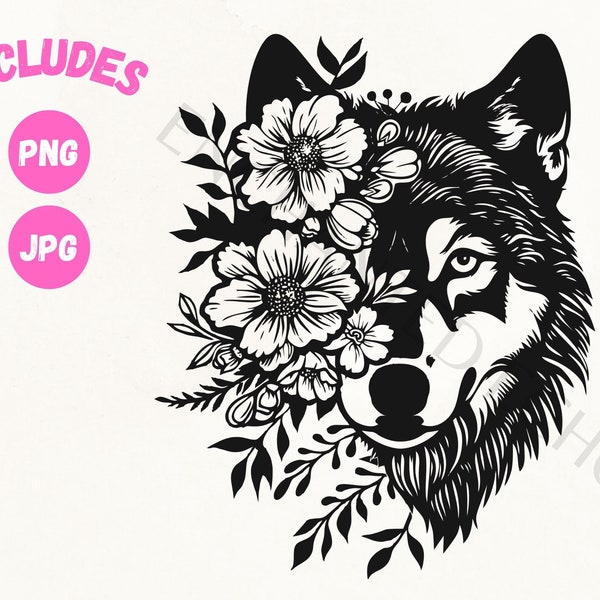 Wolf With Flower png Flower Face Wolf png Wolf Girl png Wolf Headdress png Wolf With Flower Face jpg Wolf with Flowers Clipart Floral png