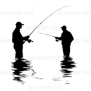 Two Fishermen Fishing SVG + PNG Set - Friends Fishing Svg Father Son Fishing Svg Fishing Silhouette Fishing Clipart Fly Fishing Svg Fish Png