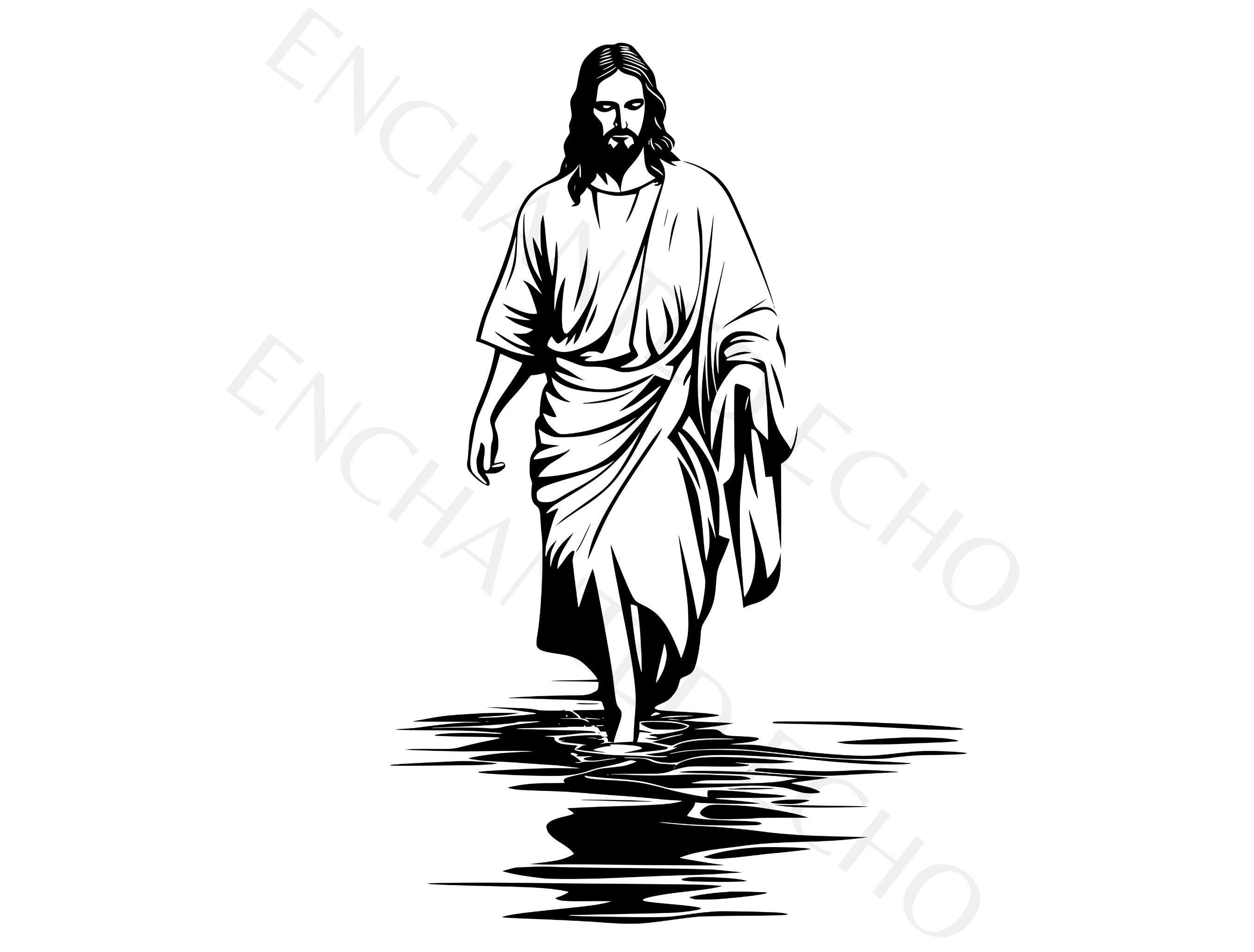 Jesus Walking on Water Svg + Png Set - Catholic Clipart, Christian Jesus Sublimation (digital Download)