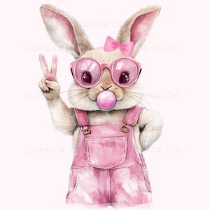 Kaninchen Pink Bubble Png Lustiges Peace-Zeichen Bunny Png Pink Bow Kaninchen Png Süßes Häschen Sublimation Lustiger Osterhase Png Pink Bubble Gum Png