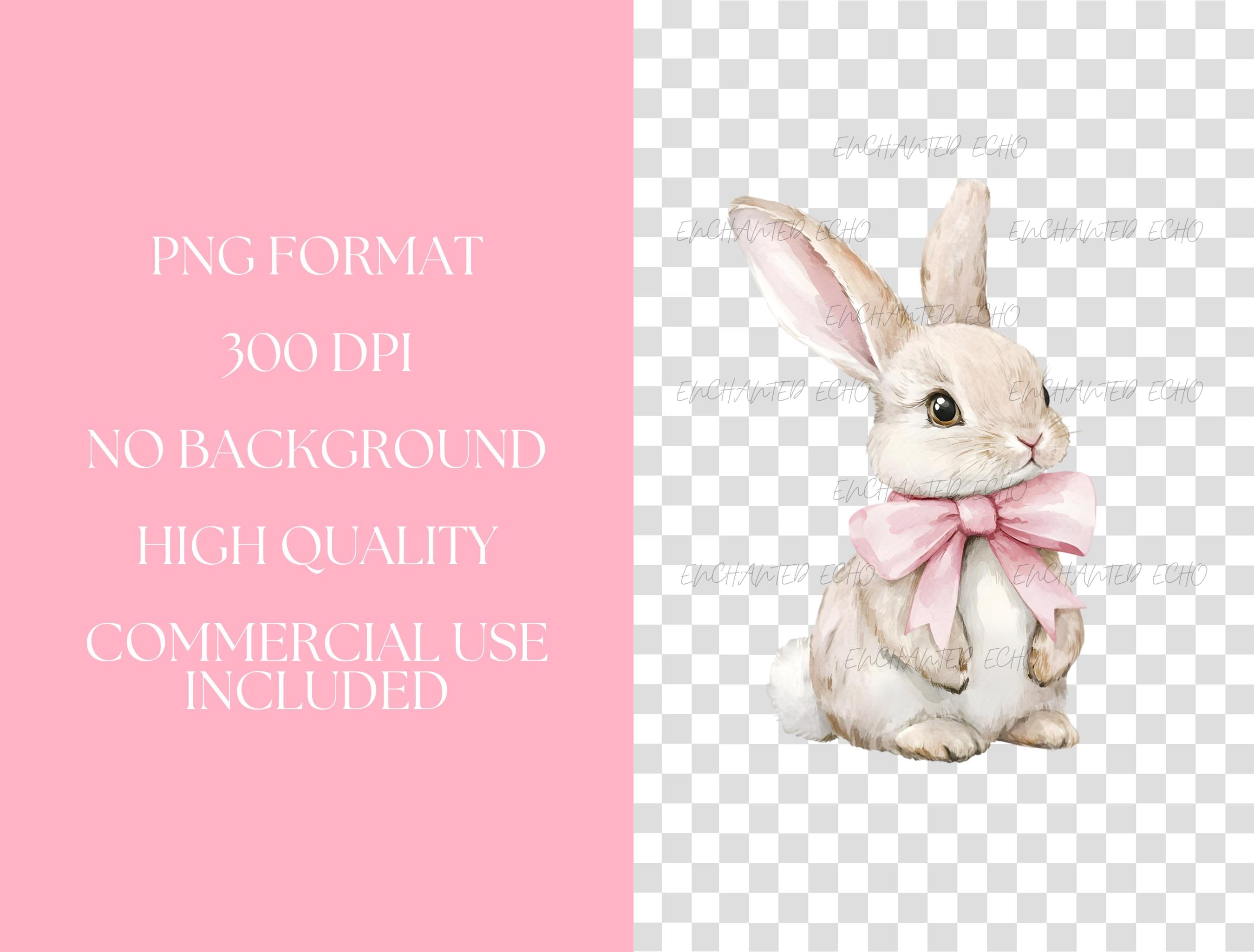 Watercolor Bunny Pink Bow Png - Baby Nursery Wall Decor, Baby