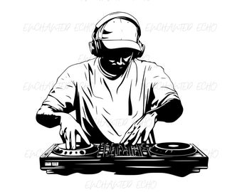 DJ SVG & PNG Set - Turntable Clipart, Record Player DeeJay Silhouette Sublimation (DigitalDownload + Commercial Use)