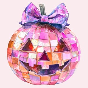 Cute Disco Ball Pumpkin PNG - Coquette Bow Pumpkin PNG - Trendy Halloween PNG - Disco Pumpkin Png - Coquette Png - Pumpkin Png - Fall Png