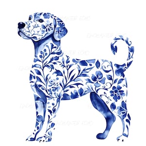 Chinoiseriehond png Blauwe chinoiseriehond png Coquette Dog png Leuke chinoiseriesublimatie grappige hond png Blauwe puppy png