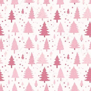 Pink Christmas Tree Seamless Pattern – Vintage Repeating Cottagecore Sublimation Design (JPG Digital Download)
