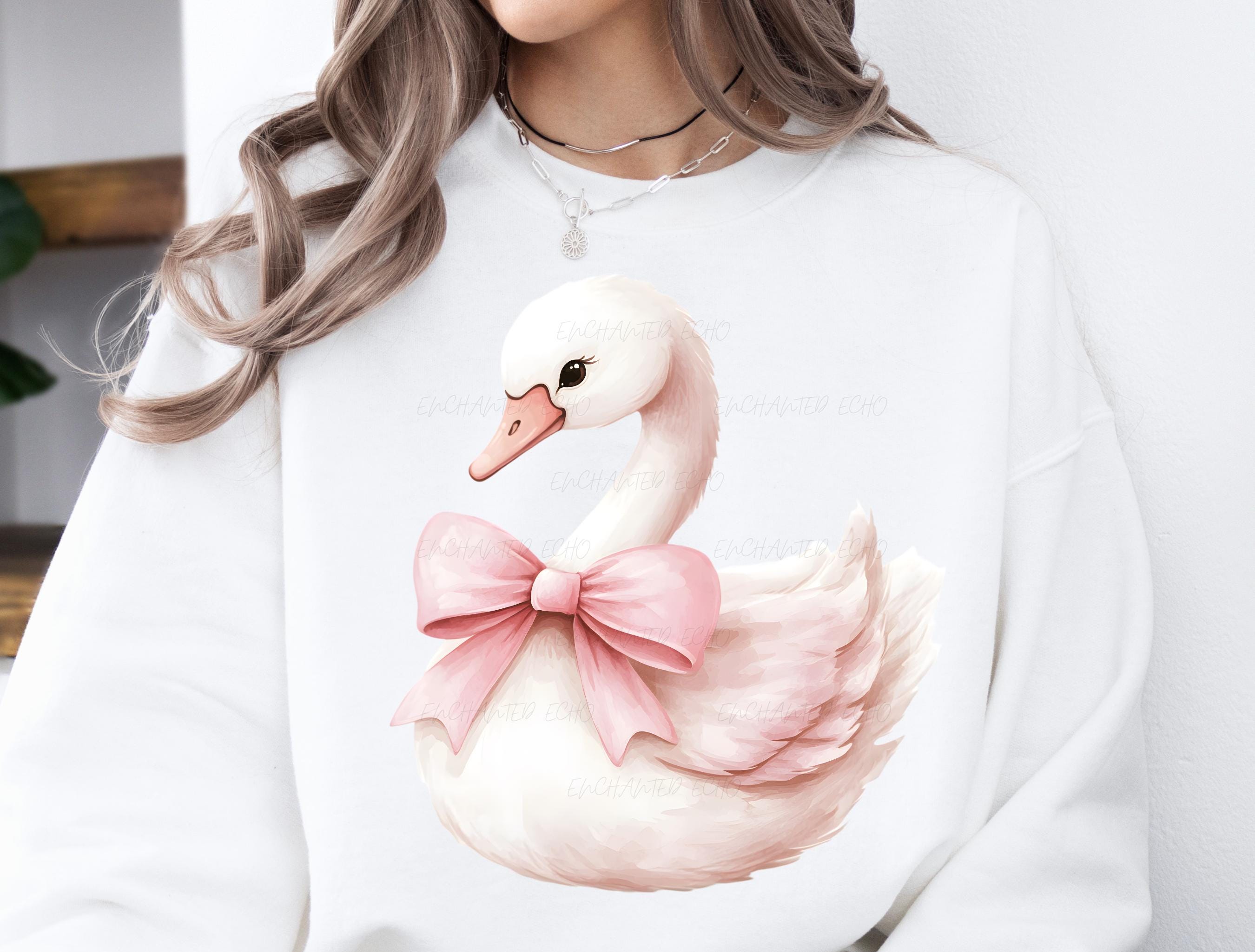 Pink Bow Swan Clipart – Watercolor Ballet Swan PNG, Coquette Swans ...