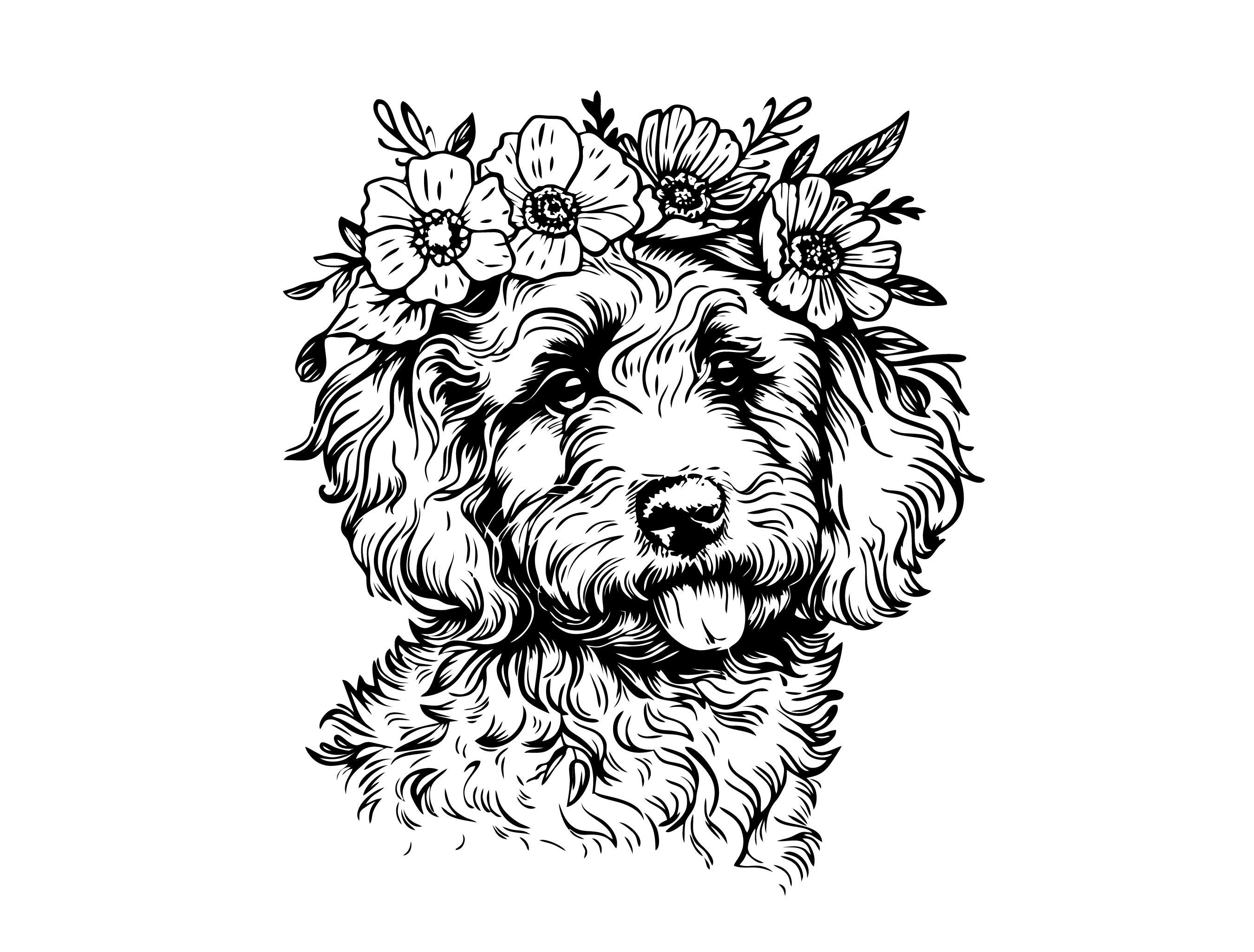 Goldendoodle With Flower Crown SVG + PNG Set, Floral Golden Doodle Dog ...