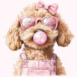Divertente Goldendoodle Png - Golden Doodle Png Rosa Bubble Gum Png Carino Goldendoodle Mama Sublimazione Occhiali Da Sole Cane Png Cane Divertente - Fiocco Rosa