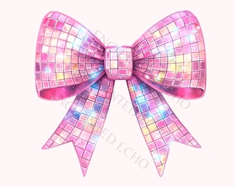 Pink Disco Ball Bow PNG - Faux Sequin Coquette Bow Clipart, Sparkly Sublimation (Digital Download)