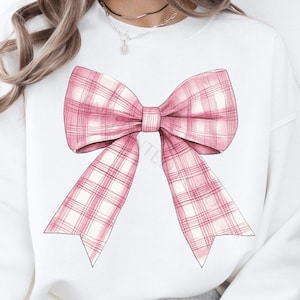 Karierte Rosa Schleife Png - Kokette Schleife Preppy Png - Kokette Rosa Haarschleife Clipart, karierte Girly Png, rosa Babyparty Png, niedliche Schleife Sublimation