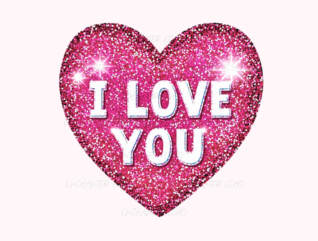 I Love You Heart Png - Pink Faux Sequin Valentines Heart Png, Glitter ...