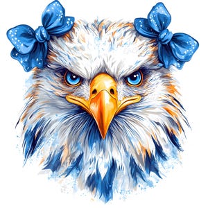 Blue Eagle Png Tigers Png Vintage Eagles Png Cute Eagle Mascot Spirit Shirt Sublimation - Blue Bows Eagle Png - Eagle Head Clipart Blue Bows