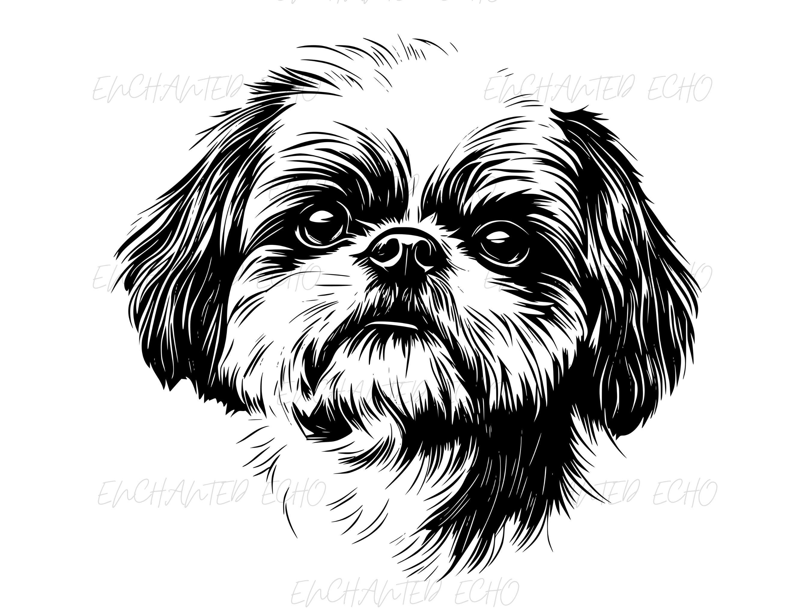シーズーのクリップアート SVG + PNG セット – リアルな犬の肖像画の